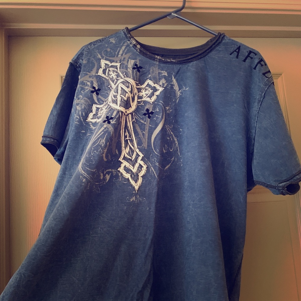 Men’s blue Affliction shirt (used) L